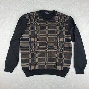 Marcello Sport Sweater‎ Mens XL Black Brown Crewneck Sweatshirt Merino Acrylic